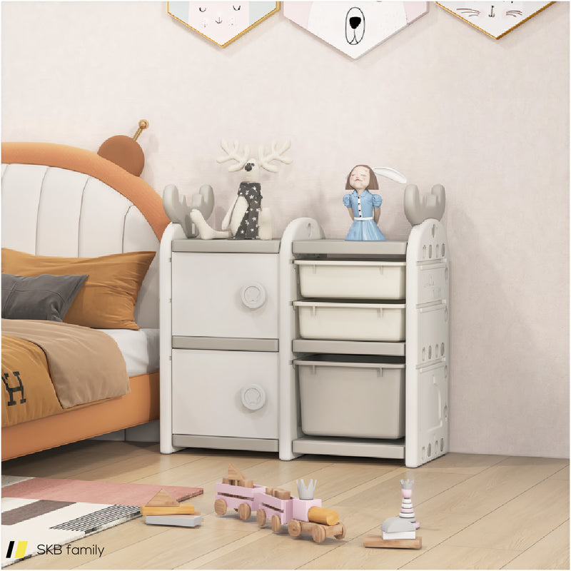 31 Inch Toy Chest And Bookshelf For Toddlers With Enclosed Cabinets And Pull-Out Drawers 240615-229392