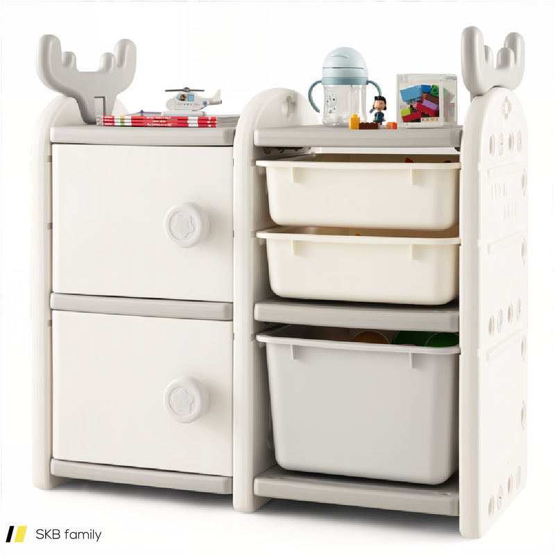 31 Inch Toy Chest And Bookshelf For Toddlers With Enclosed Cabinets And Pull-Out Drawers 240615-229392