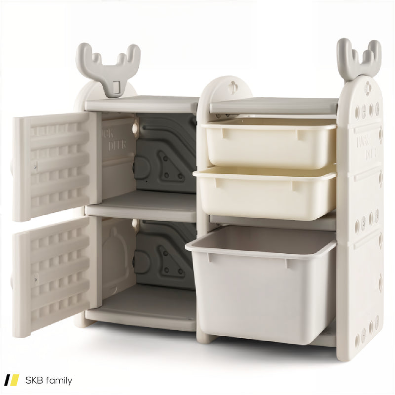 31 Inch Toy Chest And Bookshelf For Toddlers With Enclosed Cabinets And Pull-Out Drawers 240615-229392