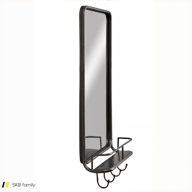 Wall Bathroom Mirror With Shelf Hooks Sturdy Metal Frame For Bedroom Living Room 240615-229393