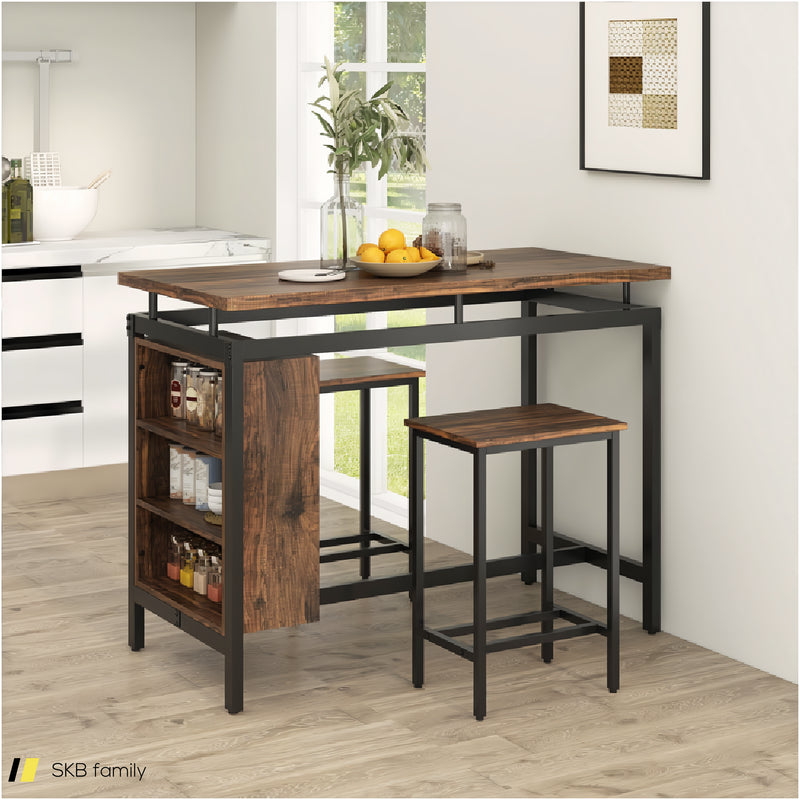 3 Pieces Dining Table Set With 3-Tier Storage Shelf And Metal Frame 240615-229395