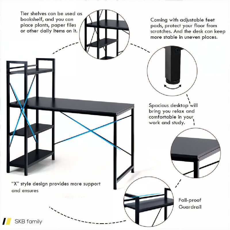 47.5 Inch Writing Study Computer Desk With 4-Tier Shelves 240615-229397