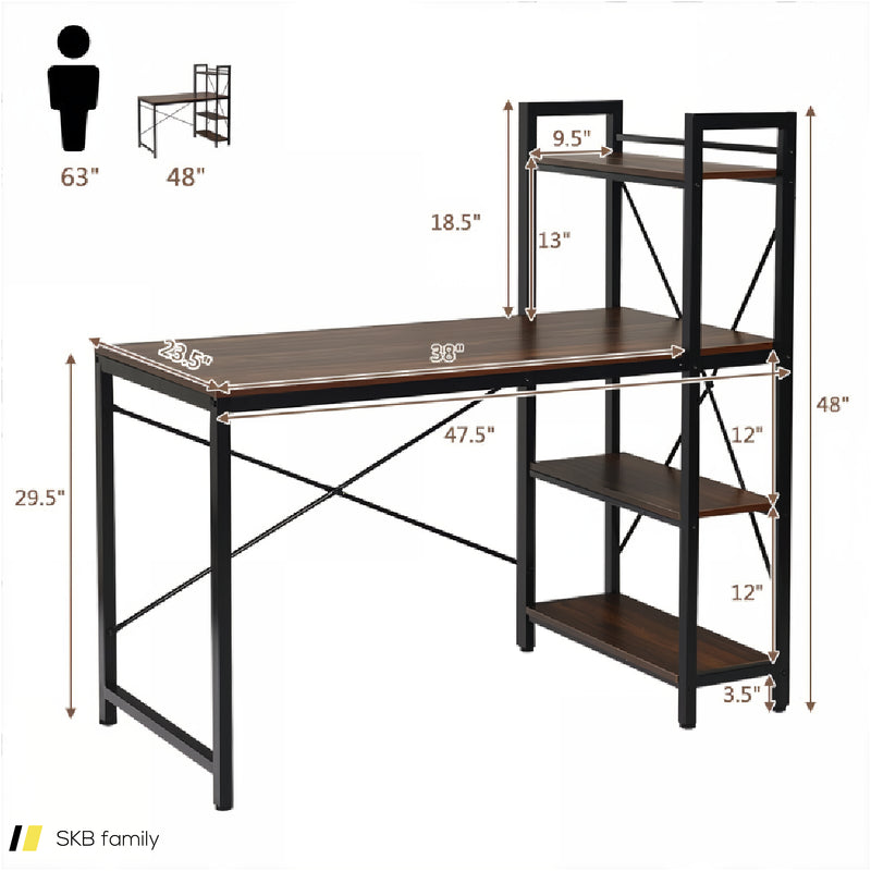 47.5 Inch Writing Study Computer Desk With 4-Tier Shelves 240615-229397