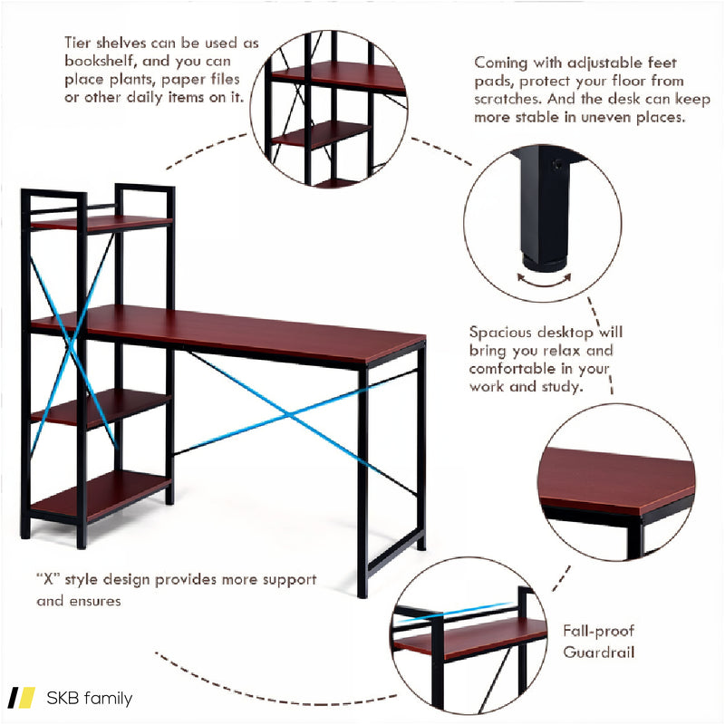 47.5 Inch Writing Study Computer Desk With 4-Tier Shelves 240615-229397