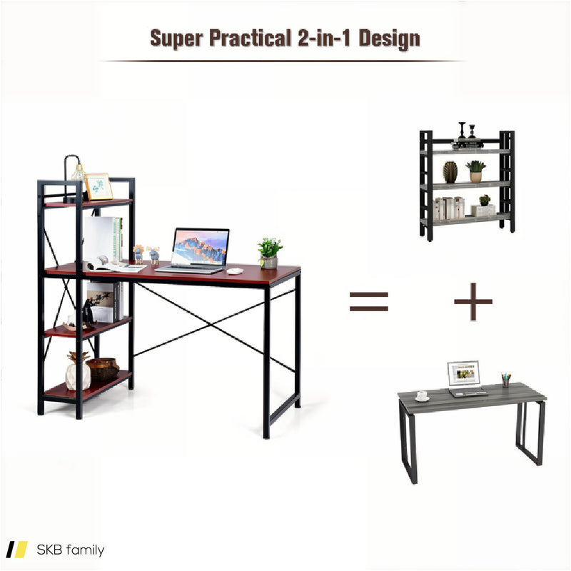 47.5 Inch Writing Study Computer Desk With 4-Tier Shelves 240615-229397