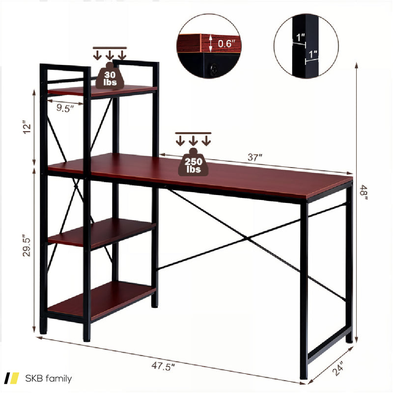 47.5 Inch Writing Study Computer Desk With 4-Tier Shelves 240615-229397