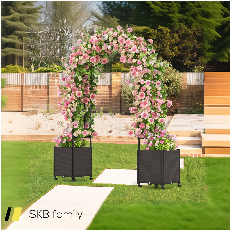 6.6 Feet Arch Arbor Trellis With 2 Planter Boxes & Detachable Pe-Coated Metal Tubes 240615-229398