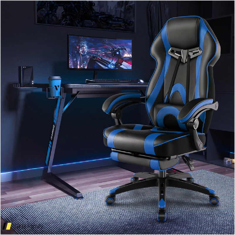 Gaming Chair Racing Style Swivel Chair With Footrest And Adjustable Lumbar Pillow 240615-229402