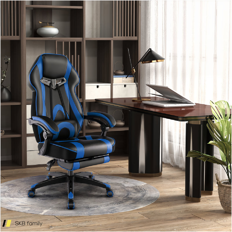 Gaming Chair Racing Style Swivel Chair With Footrest And Adjustable Lumbar Pillow 240615-229402