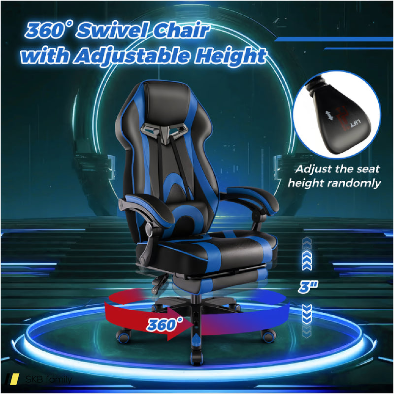 Gaming Chair Racing Style Swivel Chair With Footrest And Adjustable Lumbar Pillow 240615-229402