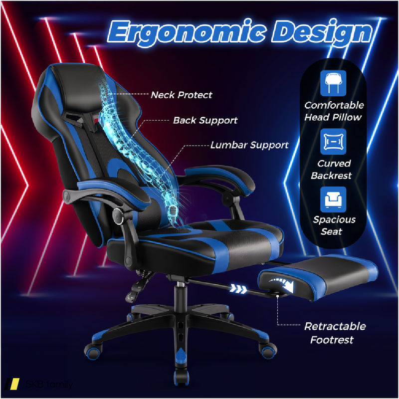 Gaming Chair Racing Style Swivel Chair With Footrest And Adjustable Lumbar Pillow 240615-229402