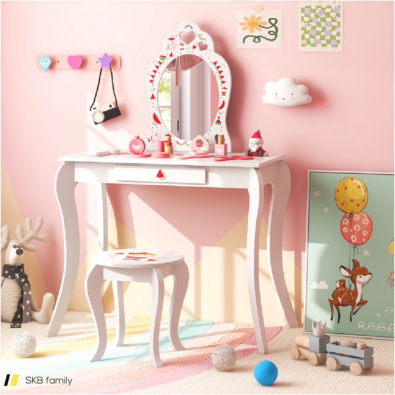 2 In 1 Children Pretend Makeup Vanity Set With Removable Mirror And Storage Drawer 240615-230170