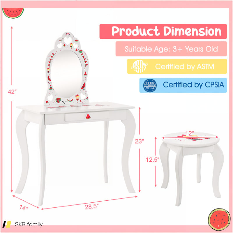 2 In 1 Children Pretend Makeup Vanity Set With Removable Mirror And Storage Drawer 240615-230170