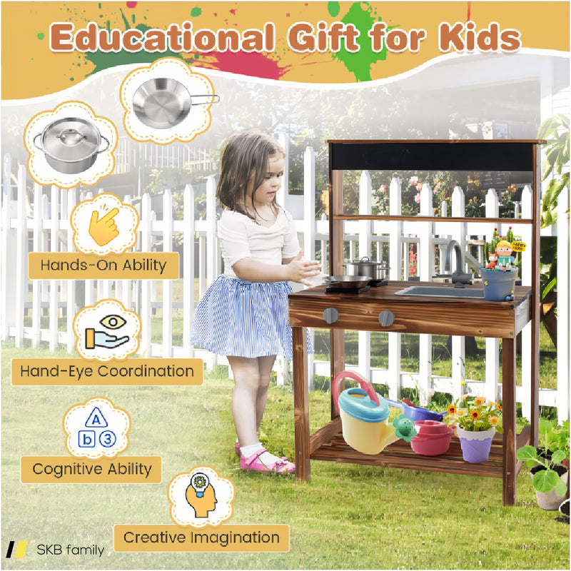 Outdoor Mud Kitchen For Kids With Rotatable Faucet And Removable Sink 240615-230175