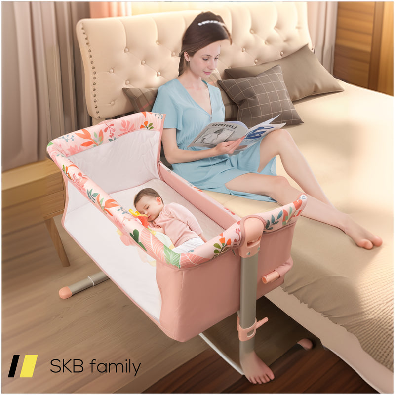 Folding Baby Bassinet Bedside Sleeper With 4 Adjustable Heights 240615-230176