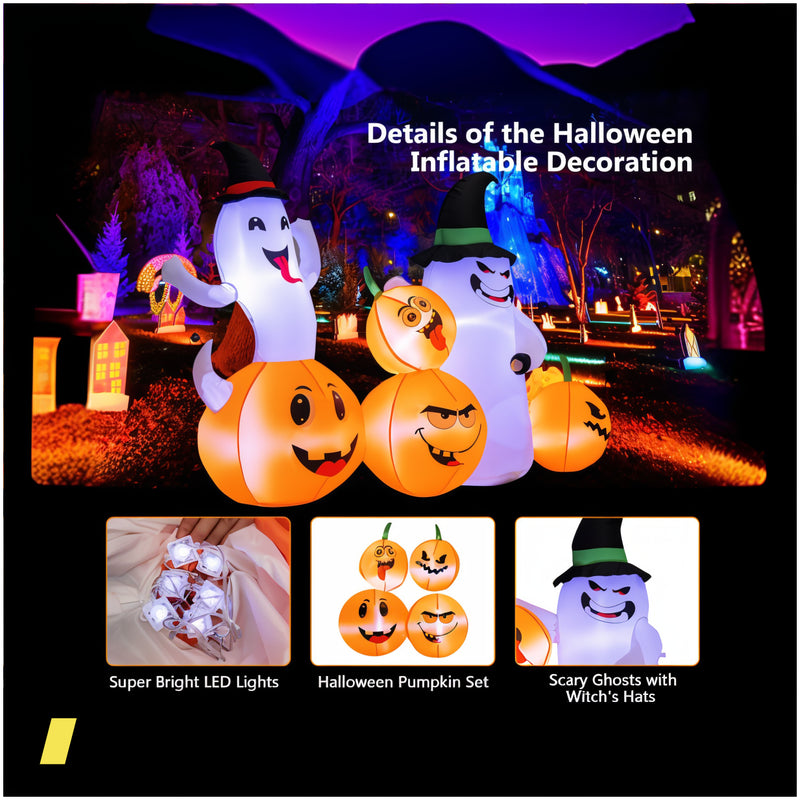 6 Feet Halloween Inflatable Pumpkins And Ghosts With Led Lights 240615-230177