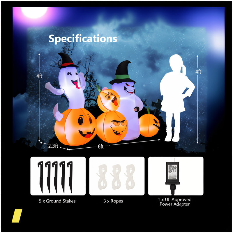 6 Feet Halloween Inflatable Pumpkins And Ghosts With Led Lights 240615-230177