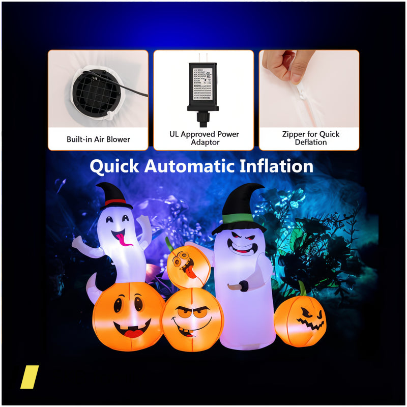 6 Feet Halloween Inflatable Pumpkins And Ghosts With Led Lights 240615-230177