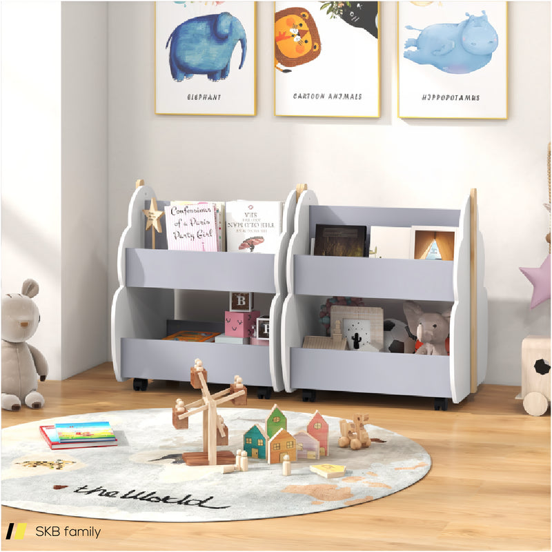 Kids Wooden Bookshelf With Universal Wheels 240615-230182