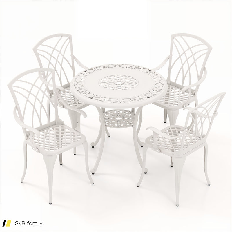 5 Piece Patio Bistro Table Chair Set With Umbrella Hole And Aluminum Frame 240615-230187