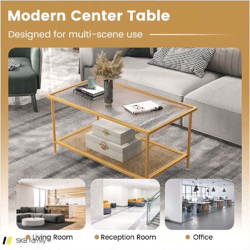 2-Tier Coffee Table With Shelf Center Tea Table With Tempered Glass Top 240615-230189