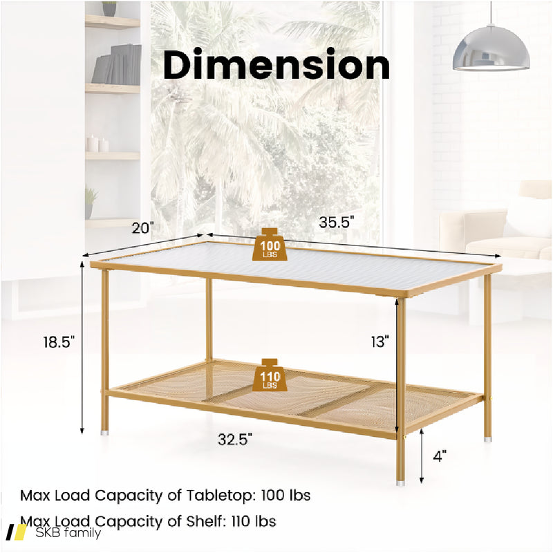 2-Tier Coffee Table With Shelf Center Tea Table With Tempered Glass Top 240615-230189