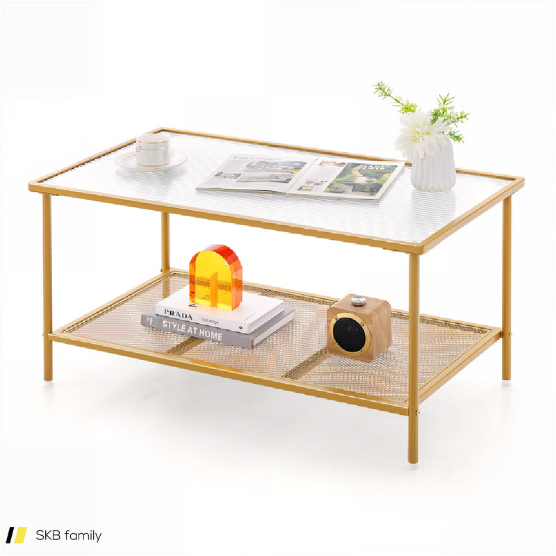 2-Tier Coffee Table With Shelf Center Tea Table With Tempered Glass Top 240615-230189