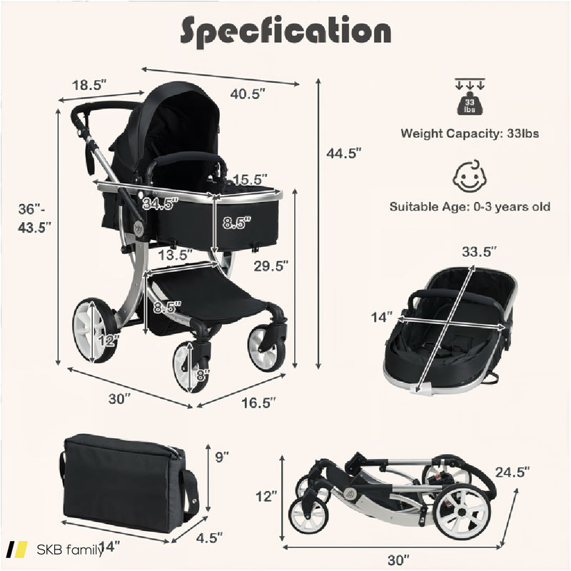 2-In-1 Foldable High Landscape Baby Stroller With Diaper Bag 240615-230195