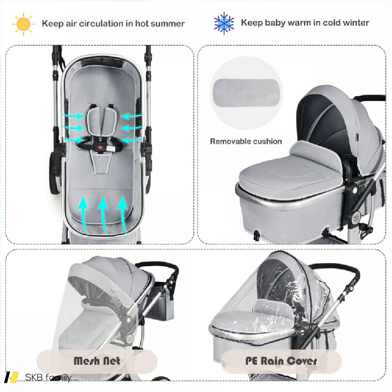 2-In-1 Foldable High Landscape Baby Stroller With Diaper Bag 240615-230195