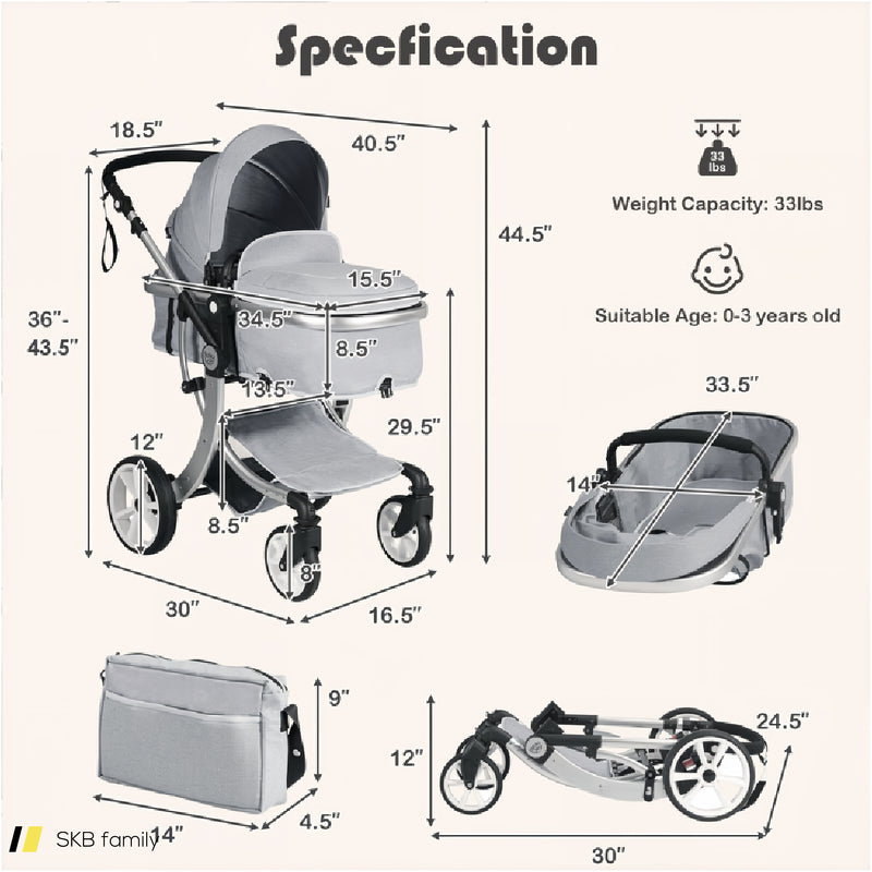 2-In-1 Foldable High Landscape Baby Stroller With Diaper Bag 240615-230195