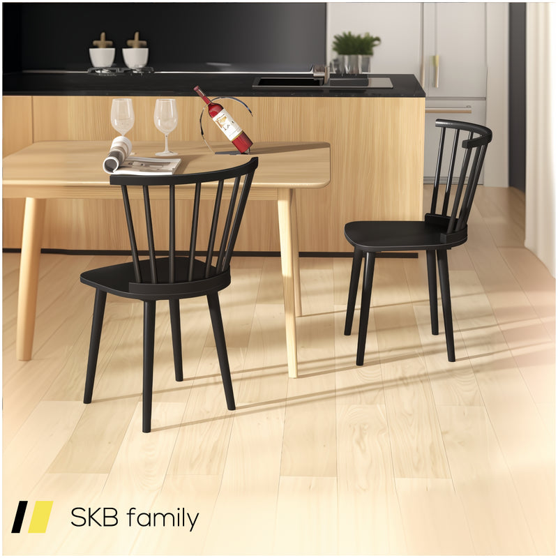 Windsor Dining Chairs Set Of 2 Rubber Wood Kitchen Chairs With Spindle Back 240615-230197