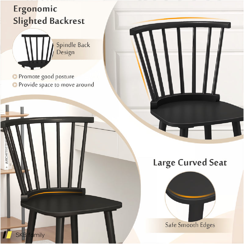 Windsor Dining Chairs Set Of 2 Rubber Wood Kitchen Chairs With Spindle Back 240615-230197