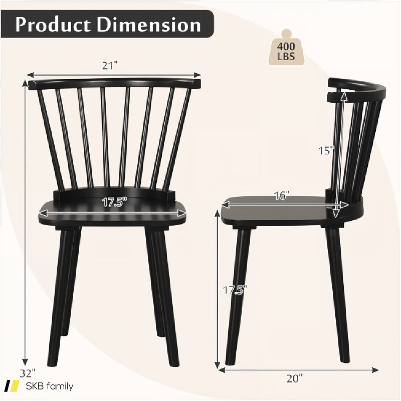 Windsor Dining Chairs Set Of 2 Rubber Wood Kitchen Chairs With Spindle Back 240615-230197