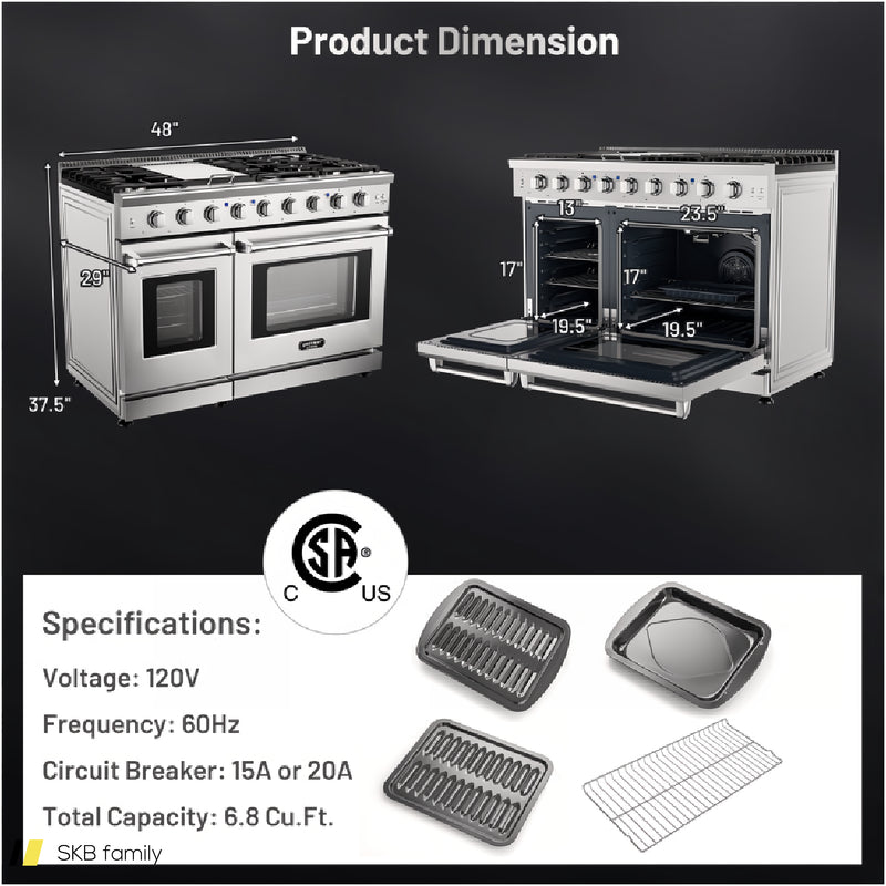 48 Inches Freestanding Natural Gas Range With 7 Burners Cooktop 240615-230205