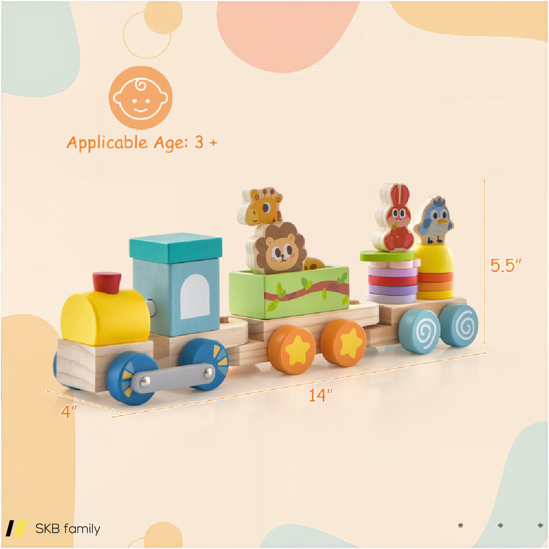 Wooden Stackable Educational Train Set With Colorful Animal Toys And Retractable Locomotive 240515-230760