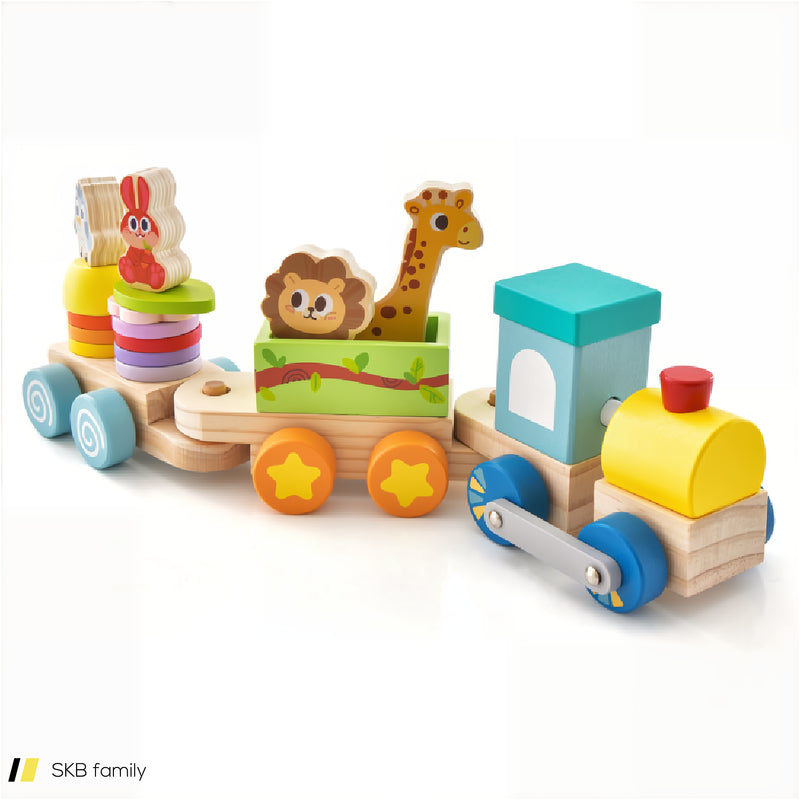 Wooden Stackable Educational Train Set With Colorful Animal Toys And Retractable Locomotive 240515-230760