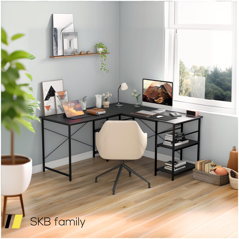 L-Shaped Computer Desk With 4 Storage Shelves And Cable Holes 240515-230761