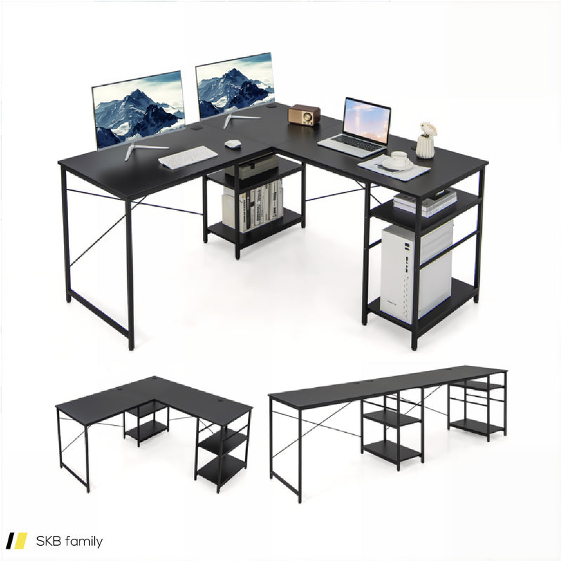 L-Shaped Computer Desk With 4 Storage Shelves And Cable Holes 240515-230761