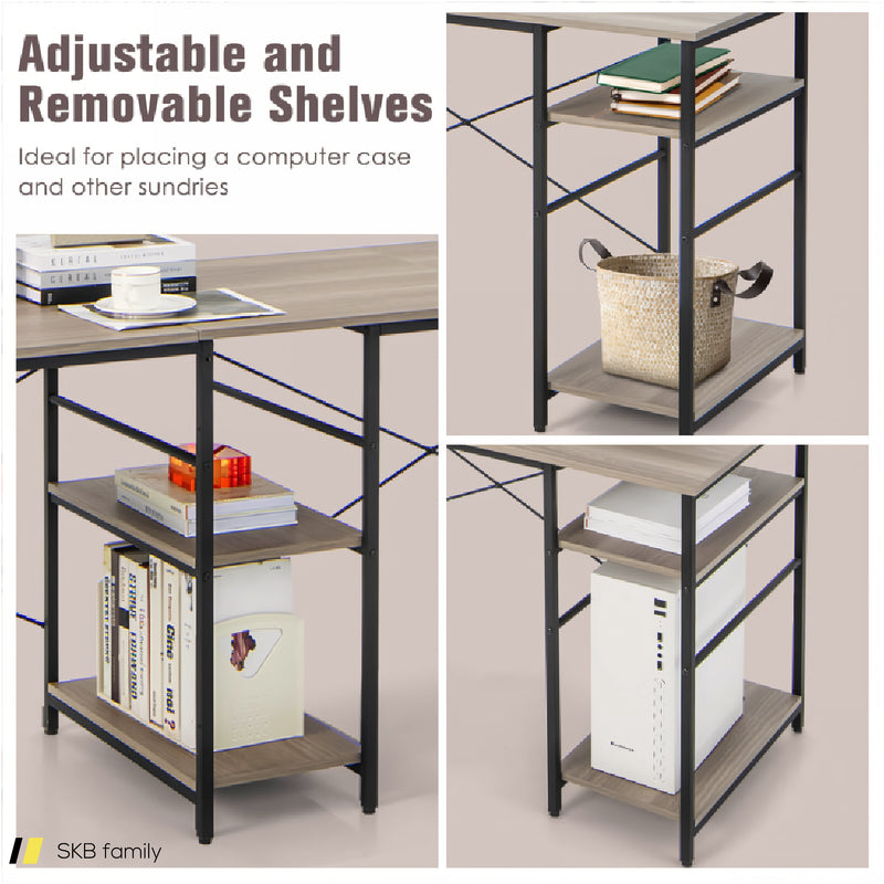 L-Shaped Computer Desk With 4 Storage Shelves And Cable Holes 240515-230761