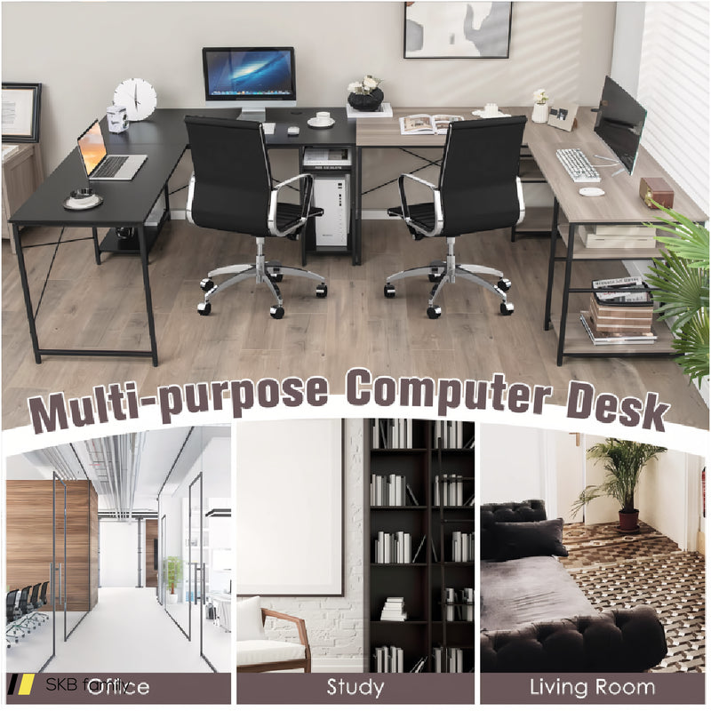 L-Shaped Computer Desk With 4 Storage Shelves And Cable Holes 240515-230761