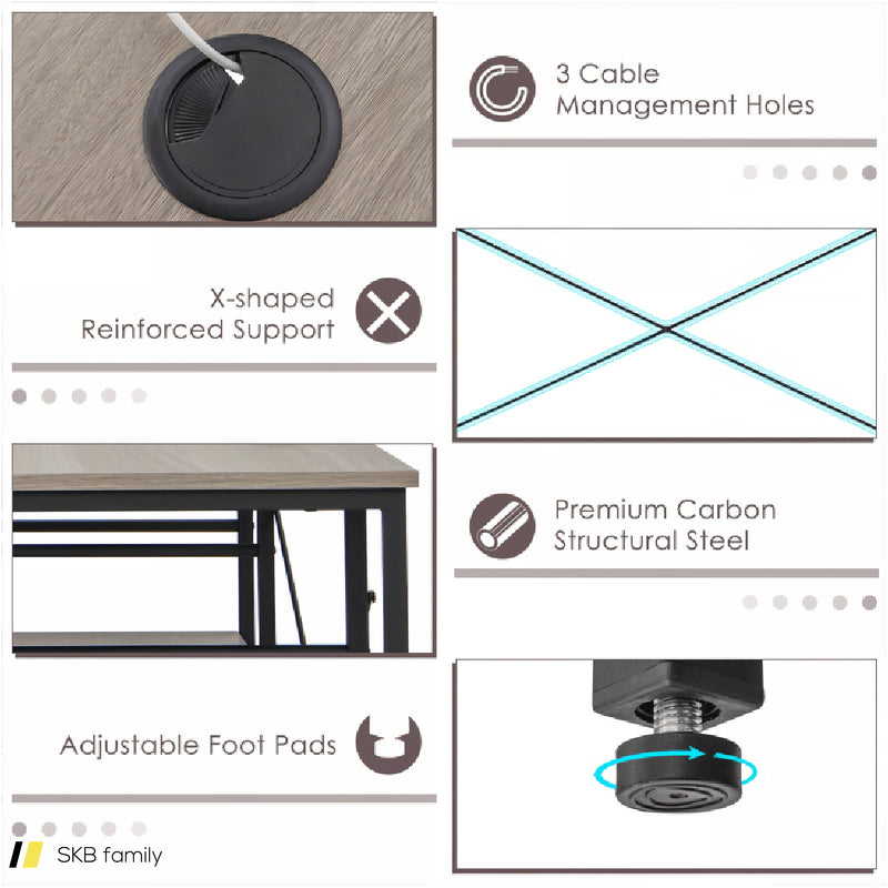 L-Shaped Computer Desk With 4 Storage Shelves And Cable Holes 240515-230761