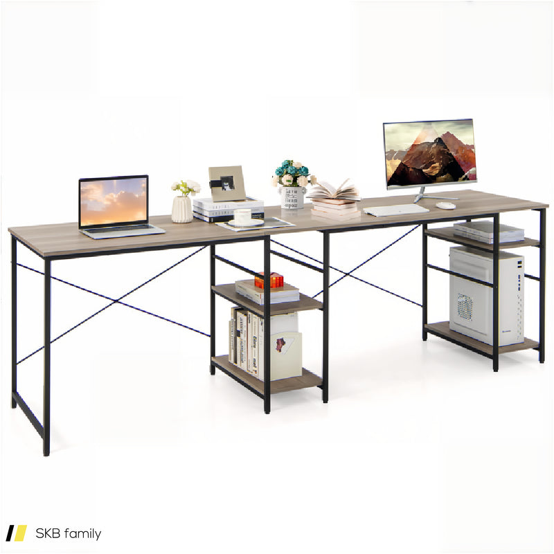 L-Shaped Computer Desk With 4 Storage Shelves And Cable Holes 240515-230761