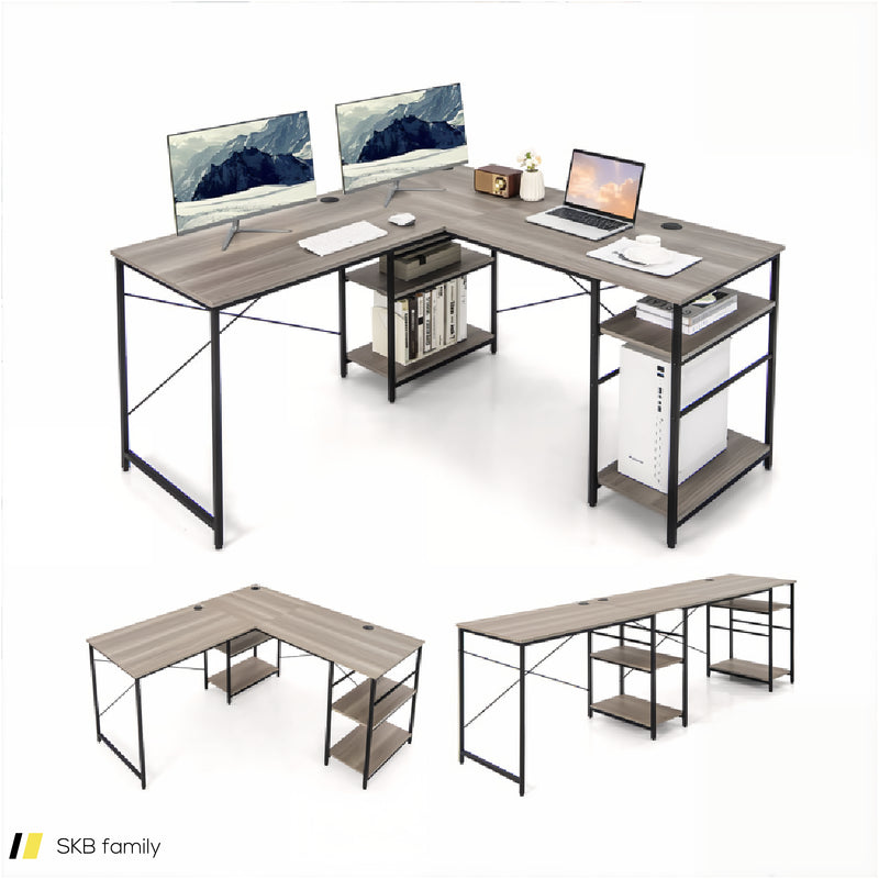 L-Shaped Computer Desk With 4 Storage Shelves And Cable Holes 240515-230761