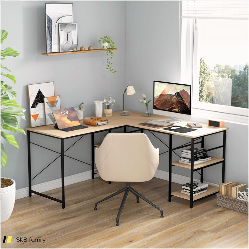 L-Shaped Computer Desk With 4 Storage Shelves And Cable Holes 240515-230761