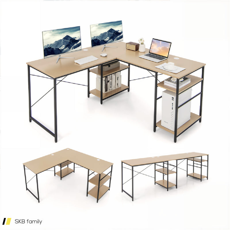 L-Shaped Computer Desk With 4 Storage Shelves And Cable Holes 240515-230761