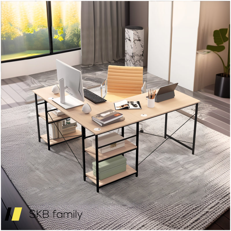 L-Shaped Computer Desk With 4 Storage Shelves And Cable Holes 240515-230761