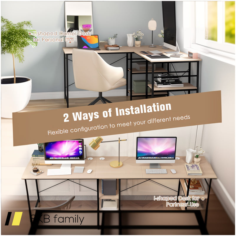 L-Shaped Computer Desk With 4 Storage Shelves And Cable Holes 240515-230761