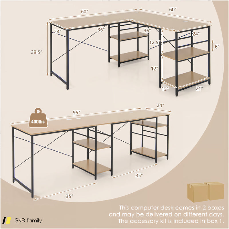 L-Shaped Computer Desk With 4 Storage Shelves And Cable Holes 240515-230761