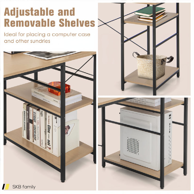 L-Shaped Computer Desk With 4 Storage Shelves And Cable Holes 240515-230761