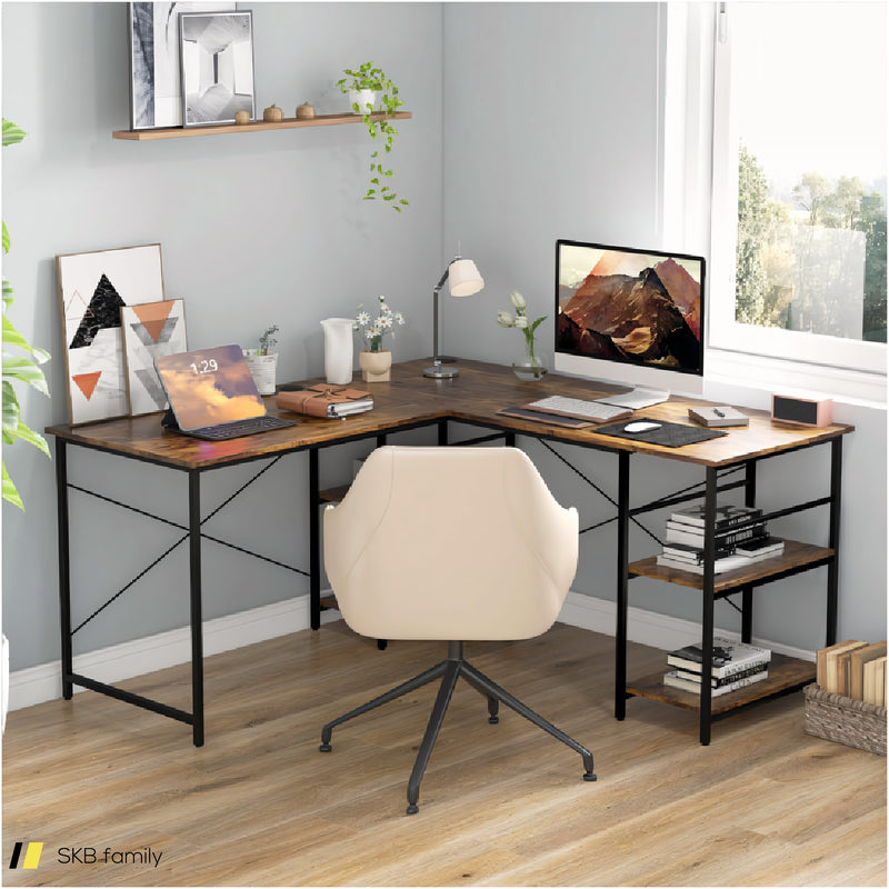 L-Shaped Computer Desk With 4 Storage Shelves And Cable Holes 240515-230761